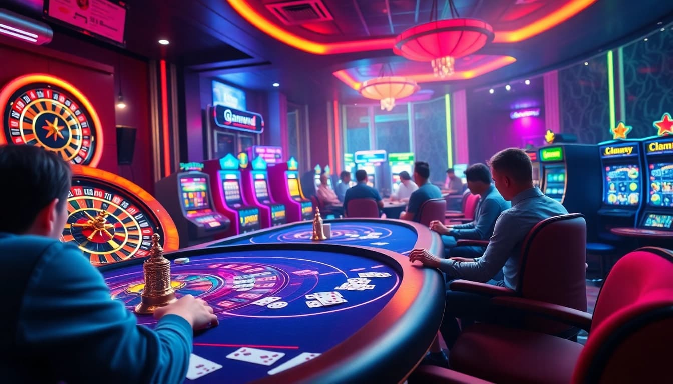 Engaging players strategizing in an exciting game bài session at a vibrant online casino.