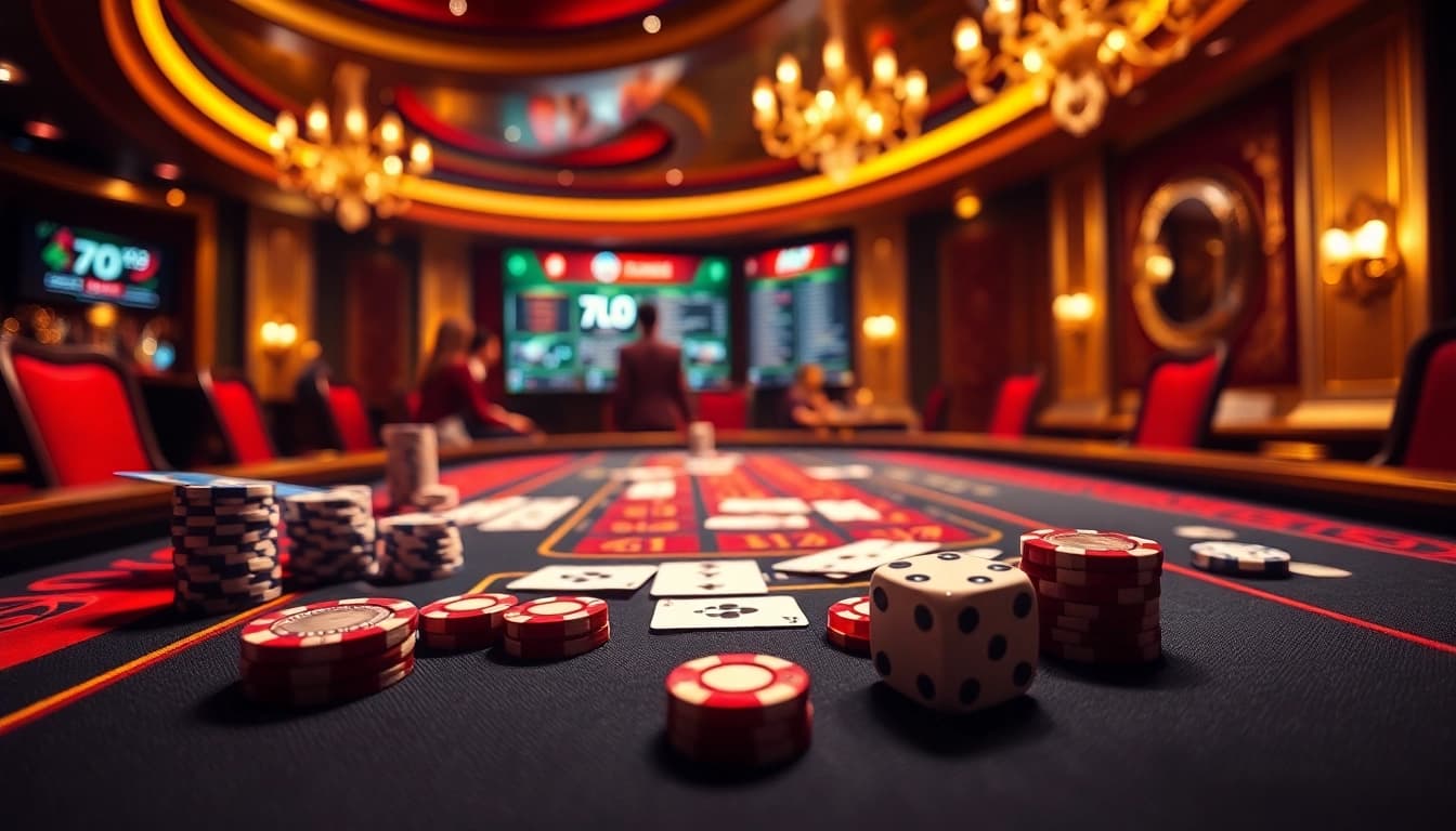 Alo789 captivates gamblers with an elegant casino table showcasing action-packed poker and dice games.