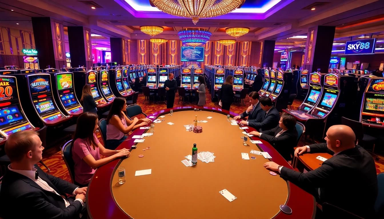 Experience thrilling gameplay at SKY88's advanced casino with vibrant slot machines and engaging players.