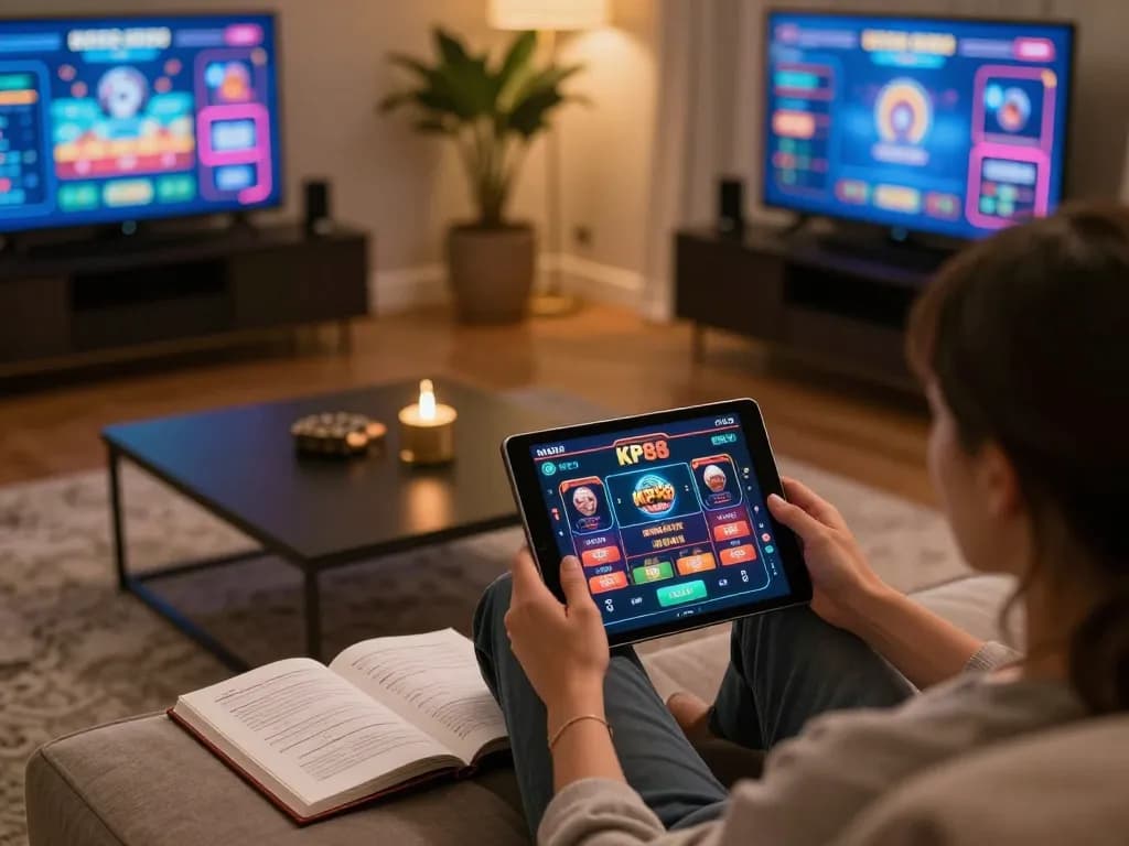 Engaging with KP88 casino strategies while playing online games in a cozy home setting.