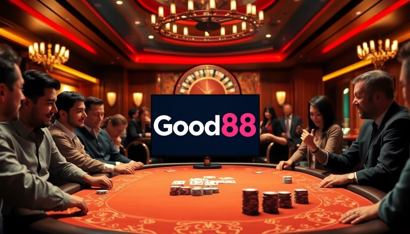 Good88 enhances the gaming experience with high-stakes poker and vibrant casino elements.