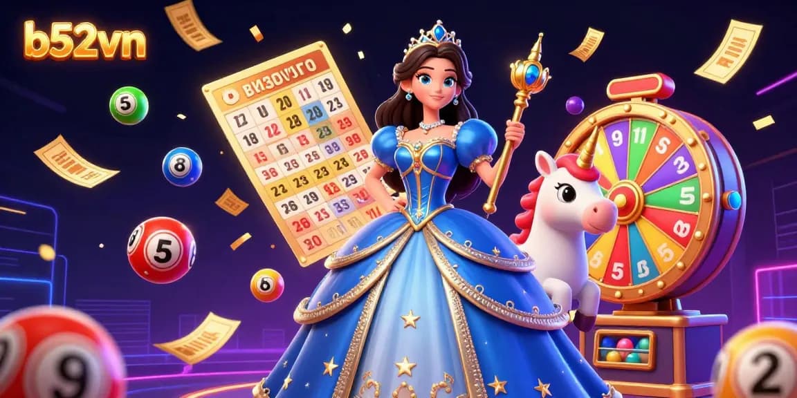 b52vn presents a thrilling lottery scene with vibrant energy and magic from characters and dynamic game elements.