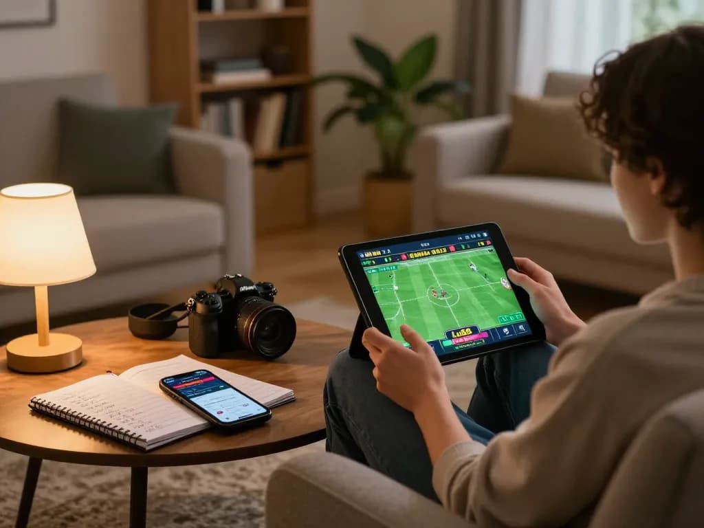 Cá cược Lu88 on a cozy home setup featuring a person using a tablet to engage in online betting.