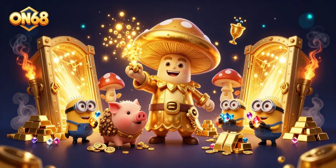 Engage with ON68's thrilling adventure as the golden mushroom wizard and pig seek hidden treasures.