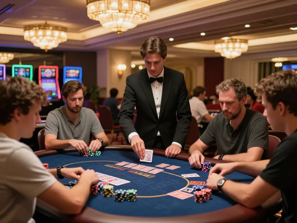 Dabet uy tín players enjoy thrilling poker gameplay in an elegant casino atmosphere.