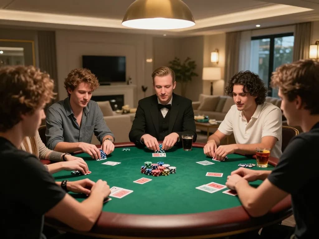 Tic88 casino poker scene with players engaging in an intense game in a luxurious setting.