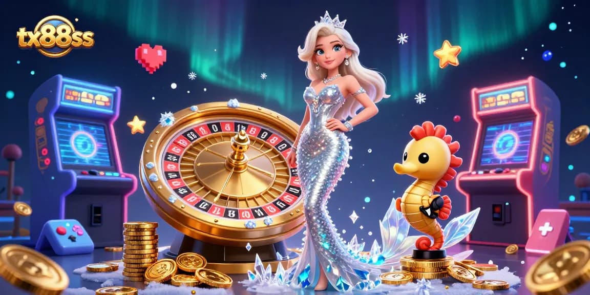 Experience thrilling gameplay at tx88ss with a stunning mermaid character by a golden roulette wheel.