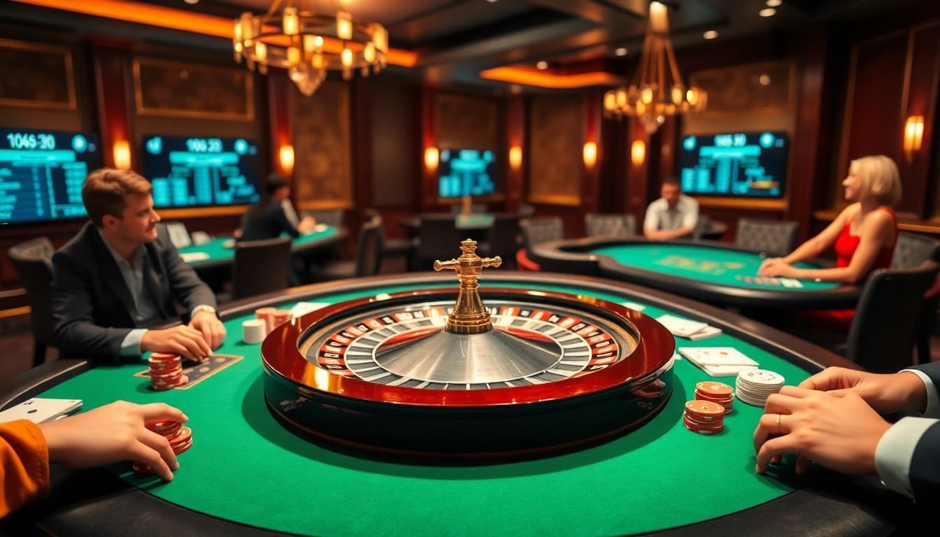 Experience the excitement of vin88 uy tín at a high-stakes casino table with engaging players and luxurious atmosphere.