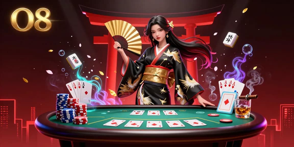 Engage with O8's vibrant casino scene showcasing poker action and cultural elegance.