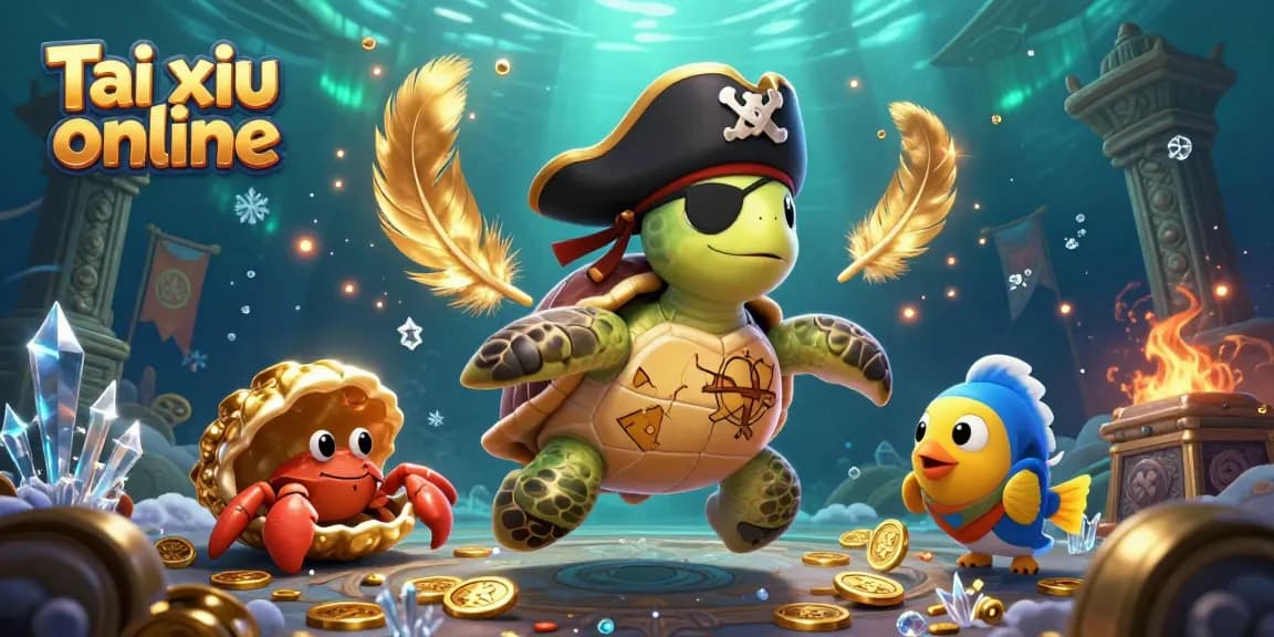 Experience instant excitement with Tai xiu online as the pirate turtle uncovers treasures in a vibrant underwater scene.