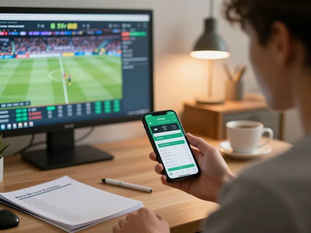 Engaging in keonhacai online sports betting with smartphone app, showcasing live odds and strategy tools.