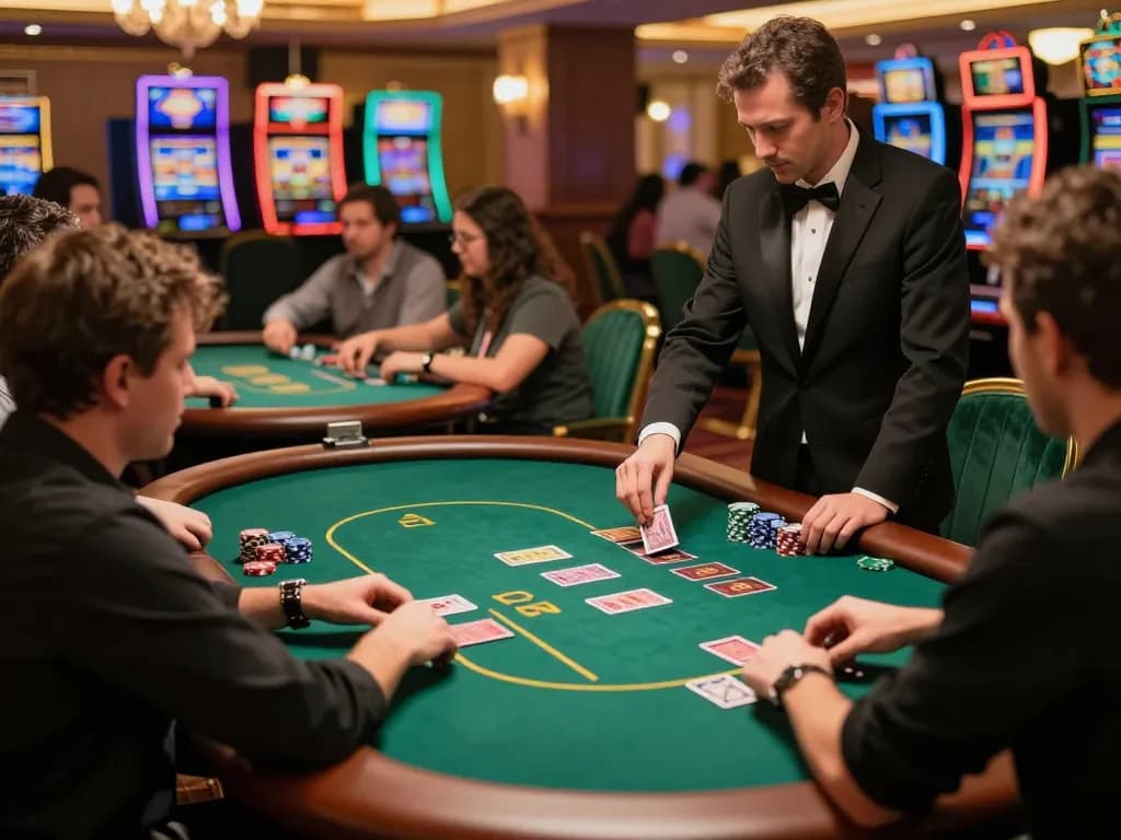 Action at ta88 Casino poker tables with players and dealer engaging during a thrilling game