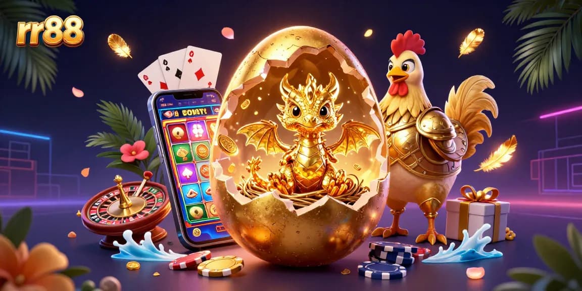Experience the excitement of rr88 with a baby dragon made of gold and vibrant casino elements.