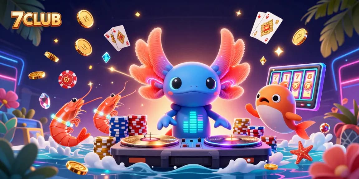 Experience thrilling fun at 7CLUB with vibrant colors, spinning roulette, and jackpot symbols!