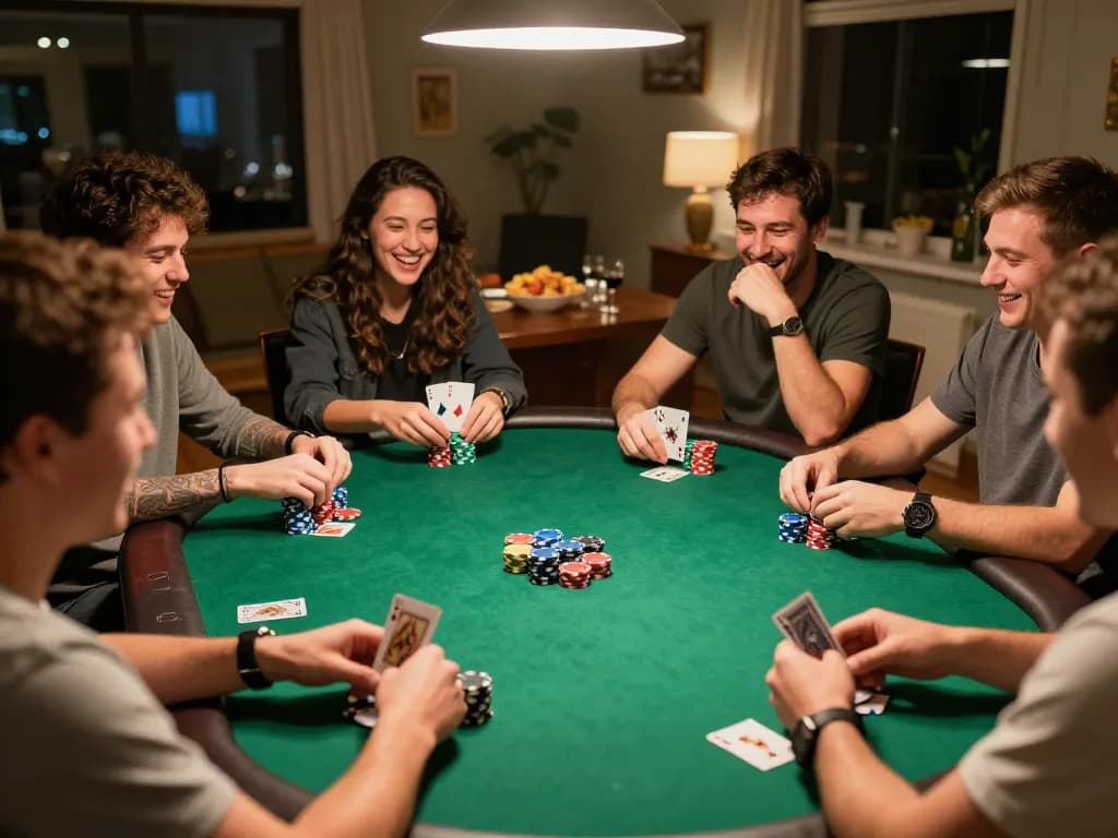 Friends enjoying a poker night at home, showcasing strategic gameplay and camaraderie at b52club.