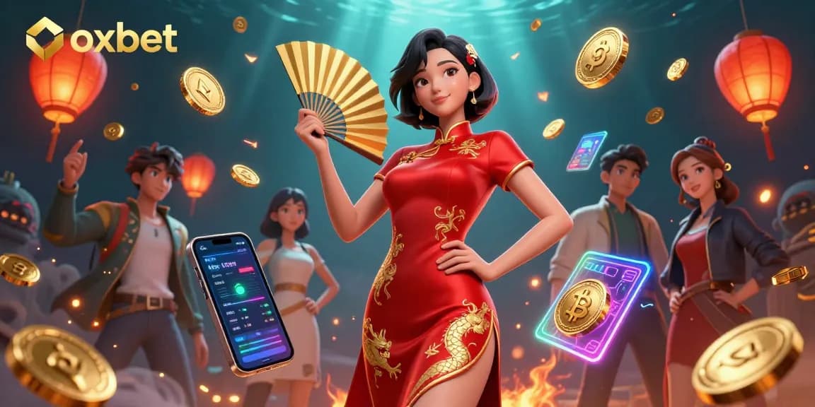 Experience the excitement of oxbet: a vibrant digital casino scene with floating gold and cryptocurrency elements.