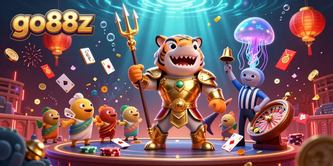 Engage with go88z casino gaming excitement in a vibrant 3D underwater scene featuring animals and gaming elements.