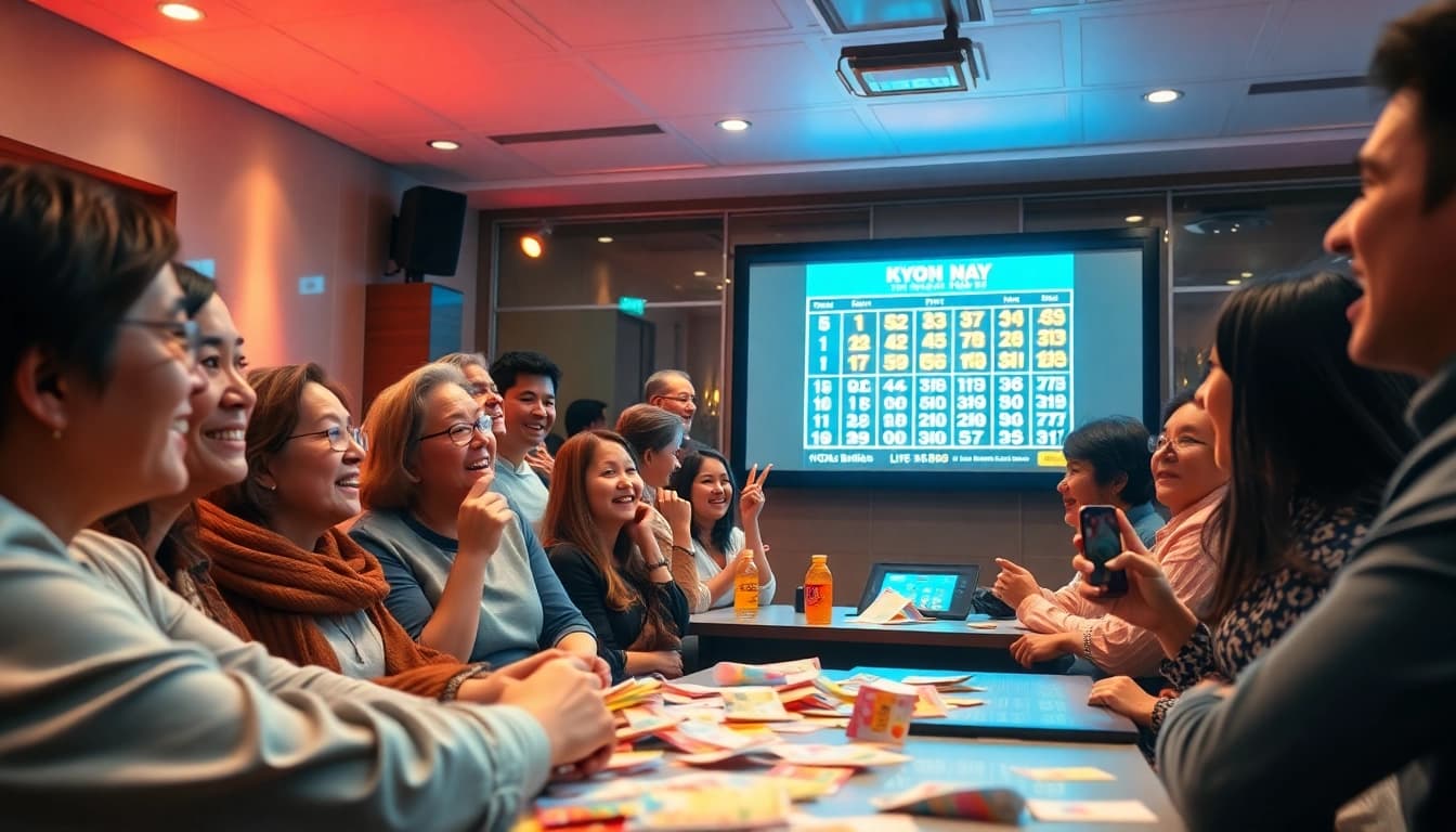 Kqxs hôm nay results displayed during a lively lottery drawing event.
