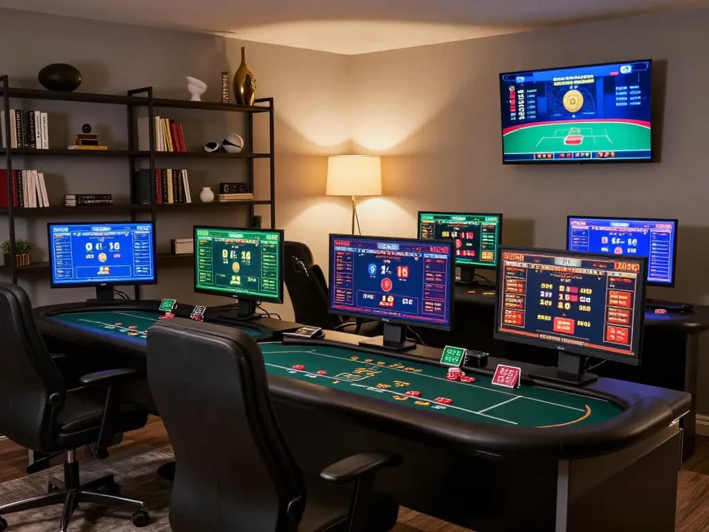 Engaging online gaming scene showcasing vb88 nhà cái poker strategies on multiple screens