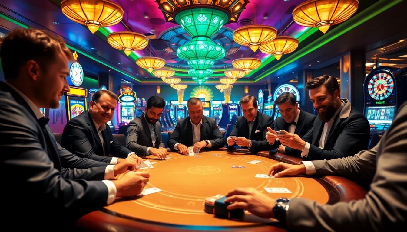 Exciting moment at the man club casino with players engaged in high-stakes poker.