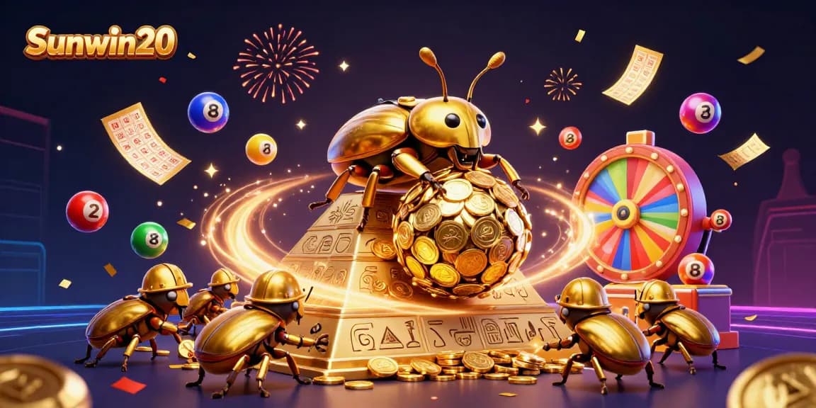 Experience excitement with Sunwin20 while the golden beetles celebrate casino wins.