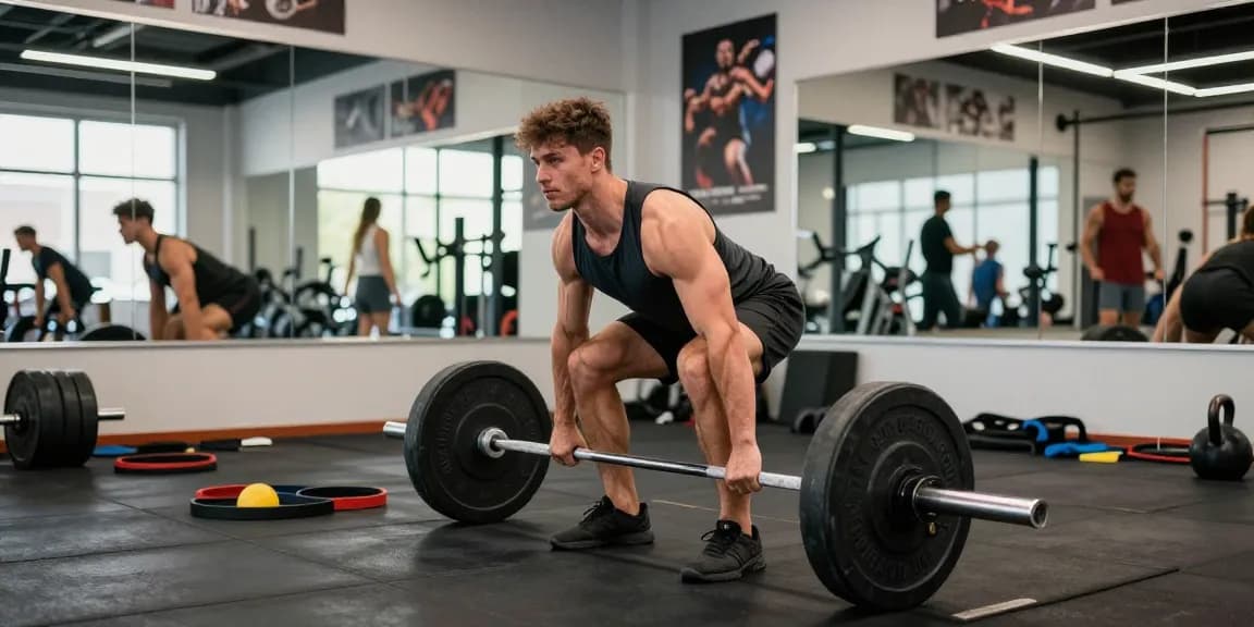 Powerful athlete lifting weights in a modern gym setting, representing Prime Pharma Steroiden for bodybuilding.