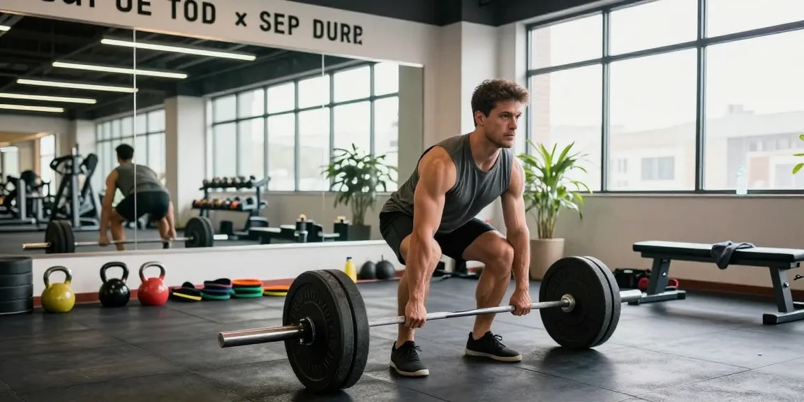 Prime Pharma Steroiden for bodybuilding in a modern gym with an athlete performing deadlifts, showcasing strength and dedication.