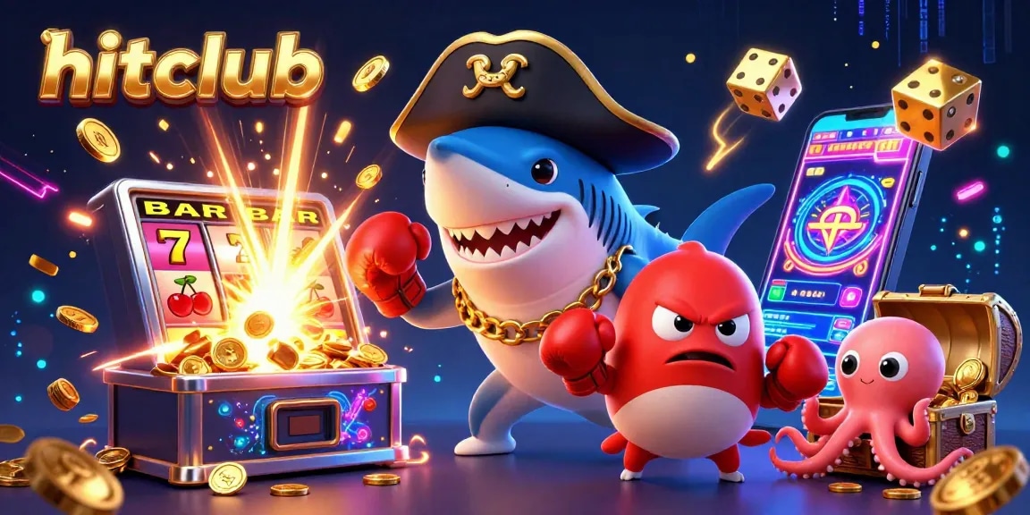 Hitclub's pirate shark celebrates with a jackpot explosion at the casino.