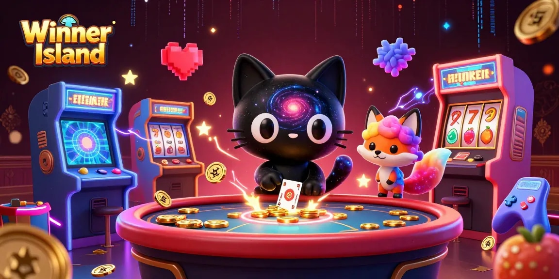 Experience the excitement of Winner Island Casino with vibrant 3D characters against a cosmic backdrop.