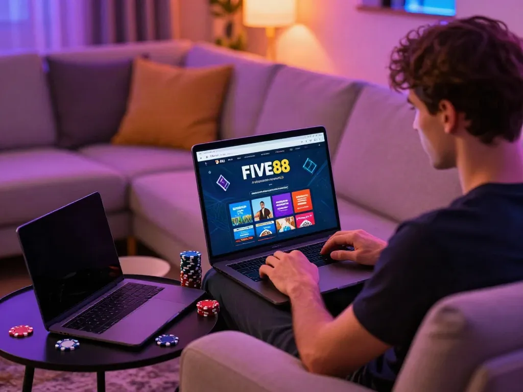Experience engaging with the FIVE88 platform for online gambling in a cozy setup.