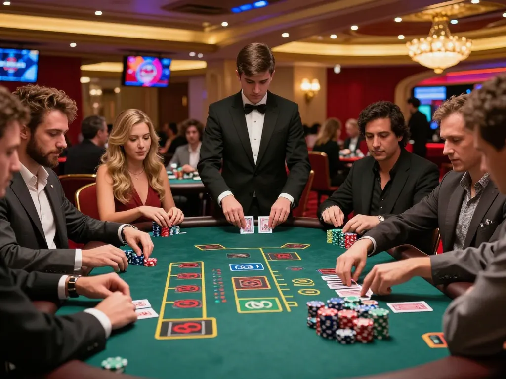 Excited players engaged at the blackjack table showcasing 79king's thrilling casino experience.