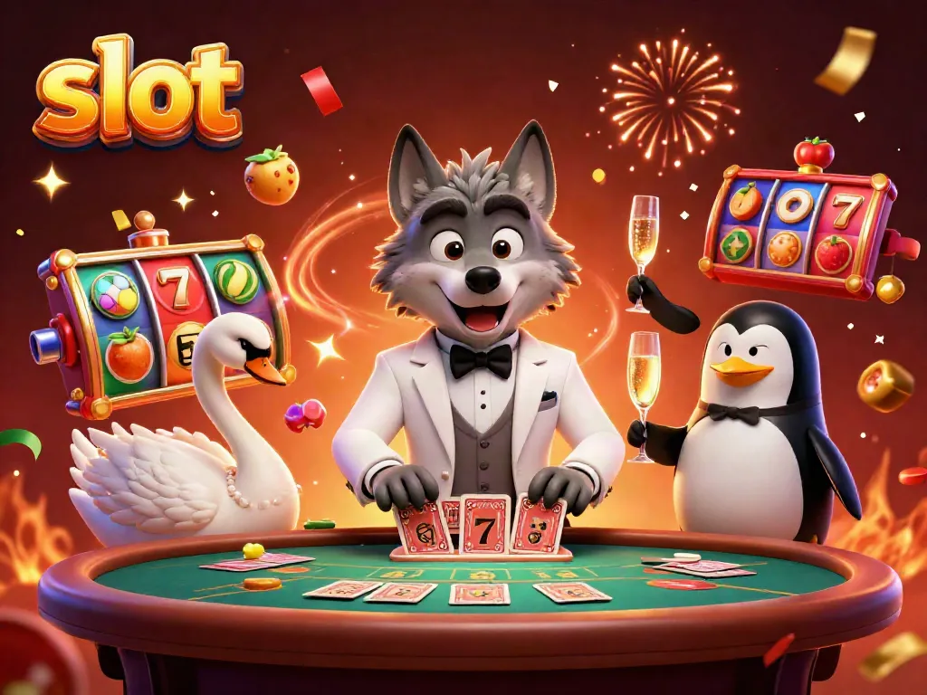 Spin the slot at RUPIAHSLOT88 with a vibrant casino scene featuring animated characters.