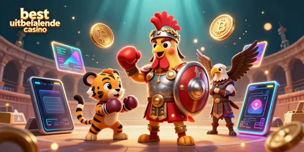 Experience the exciting best uitbetalende casino scene with a fearless gladiator rooster and a sparring tiger cub.