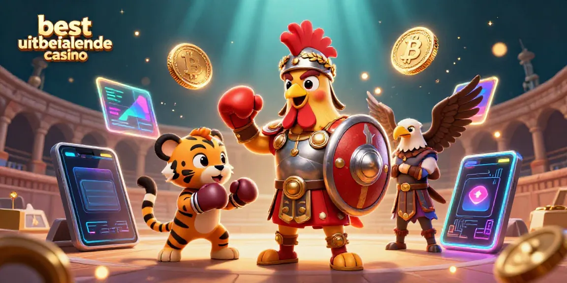 Experience the exciting best uitbetalende casino scene with a fearless gladiator rooster and a sparring tiger cub.