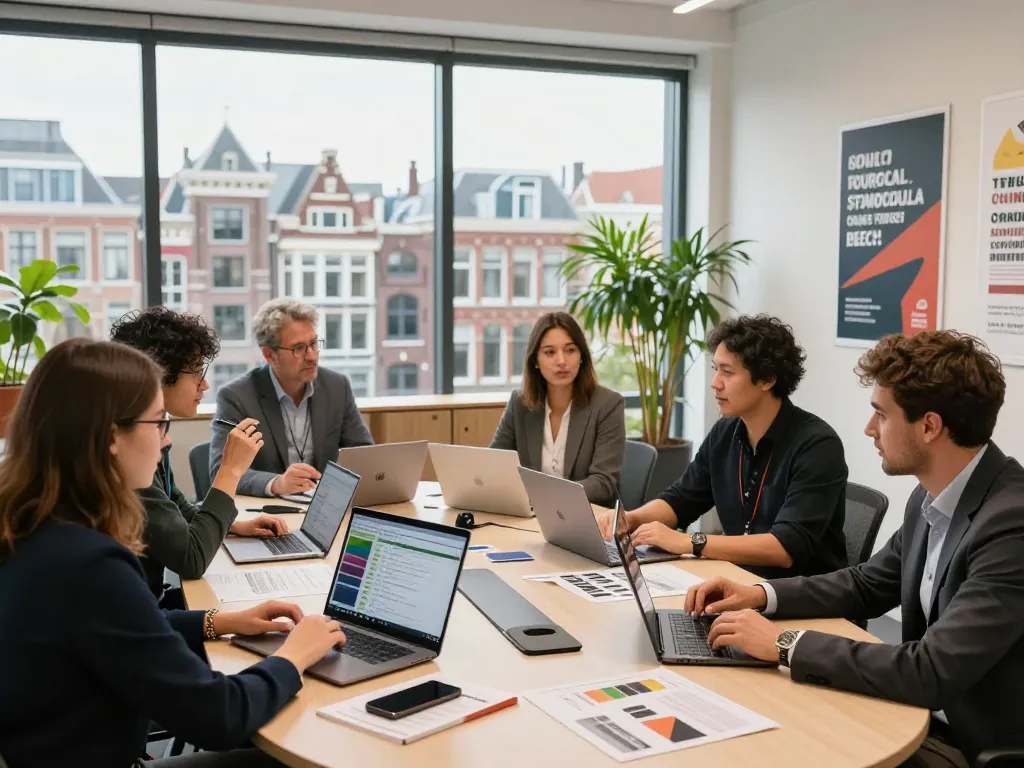Betrokken team van bedrijven in Utrecht die samenwerken in een moderne kantoorruimte.