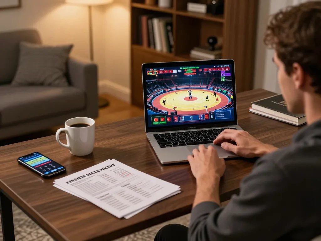 Watching trực tiếp đá gà on a laptop, showcasing a personal betting strategy in action.
