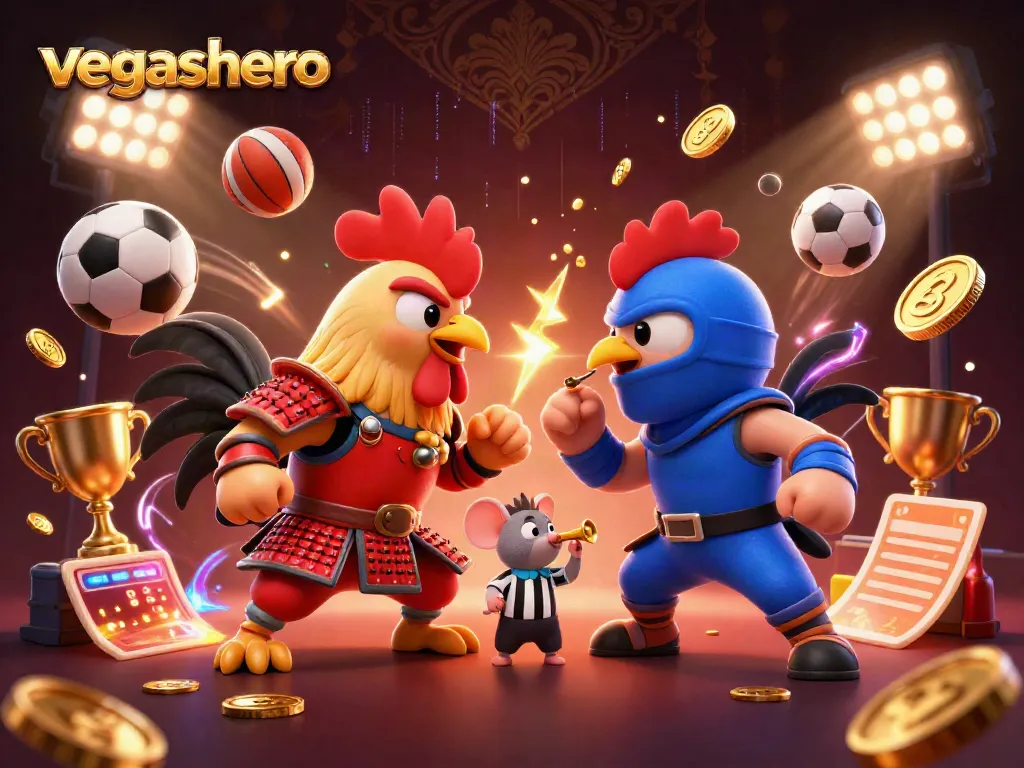 Experience thrilling entertainment with vegashero as fighting roosters clash in a dynamic casino scene.