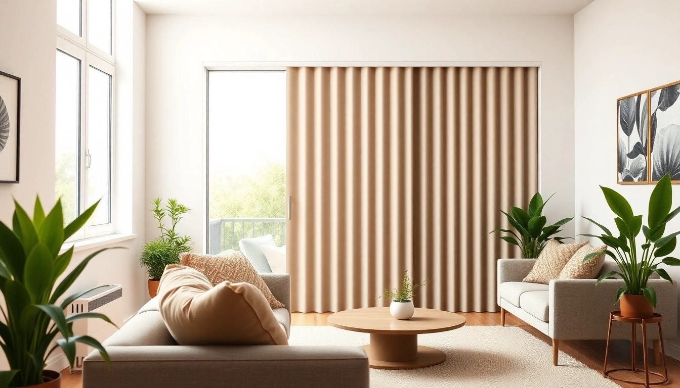 Plisse hordeur in een moderne woonkamer die natuurlijk licht doorlaat.