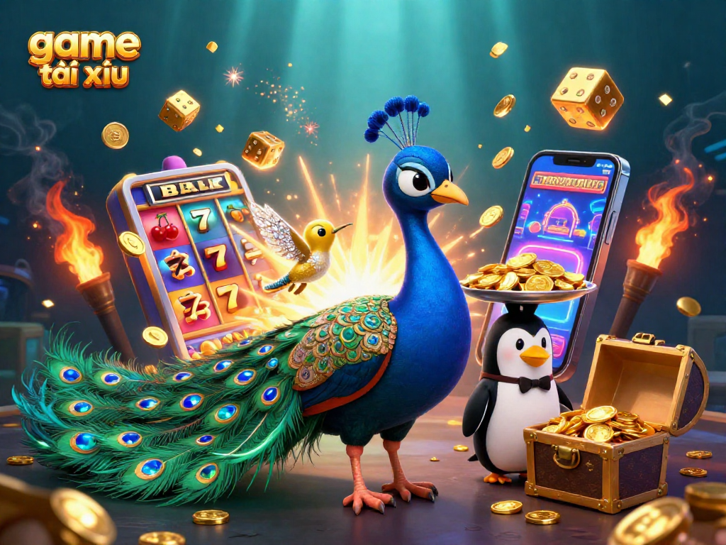 Engage in the game tài xỉu experience with vibrant characters and casino elements, showcasing winning opportunities.