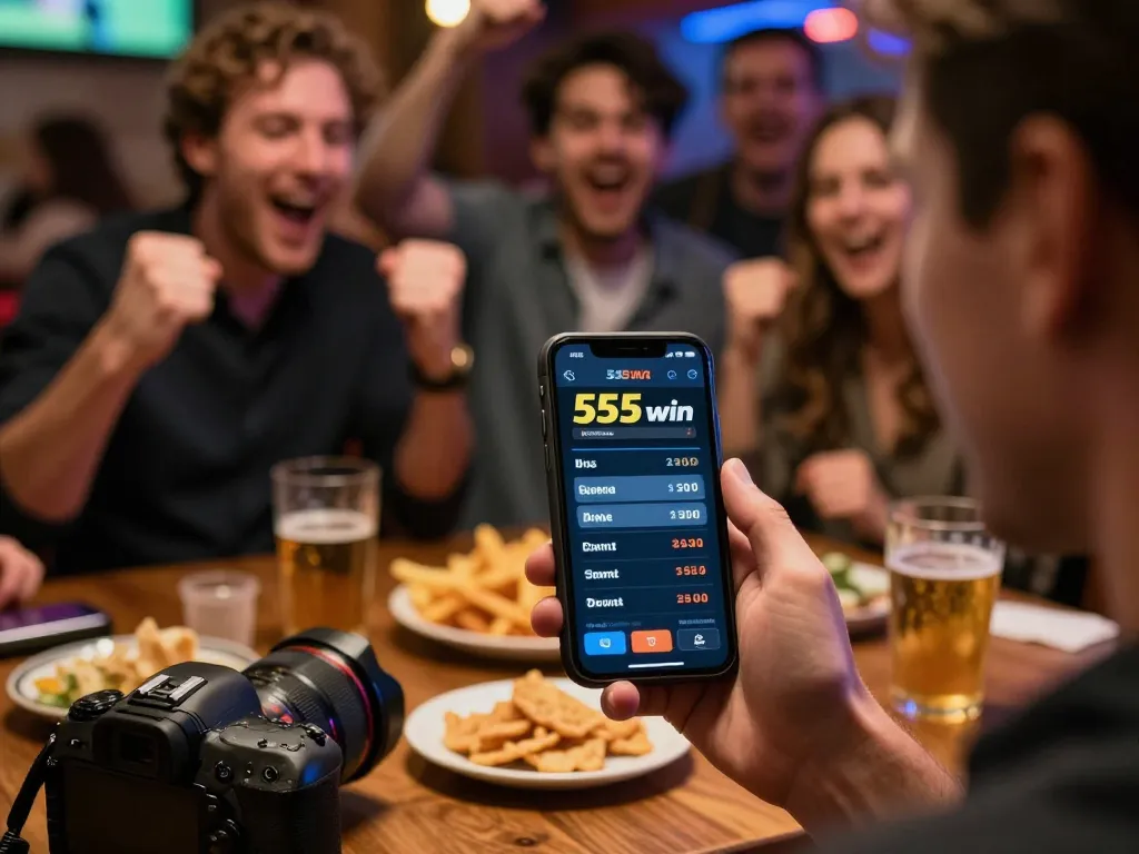 Join the action with 555win as users engage in live sports betting on their smartphones, capturing the excitement.