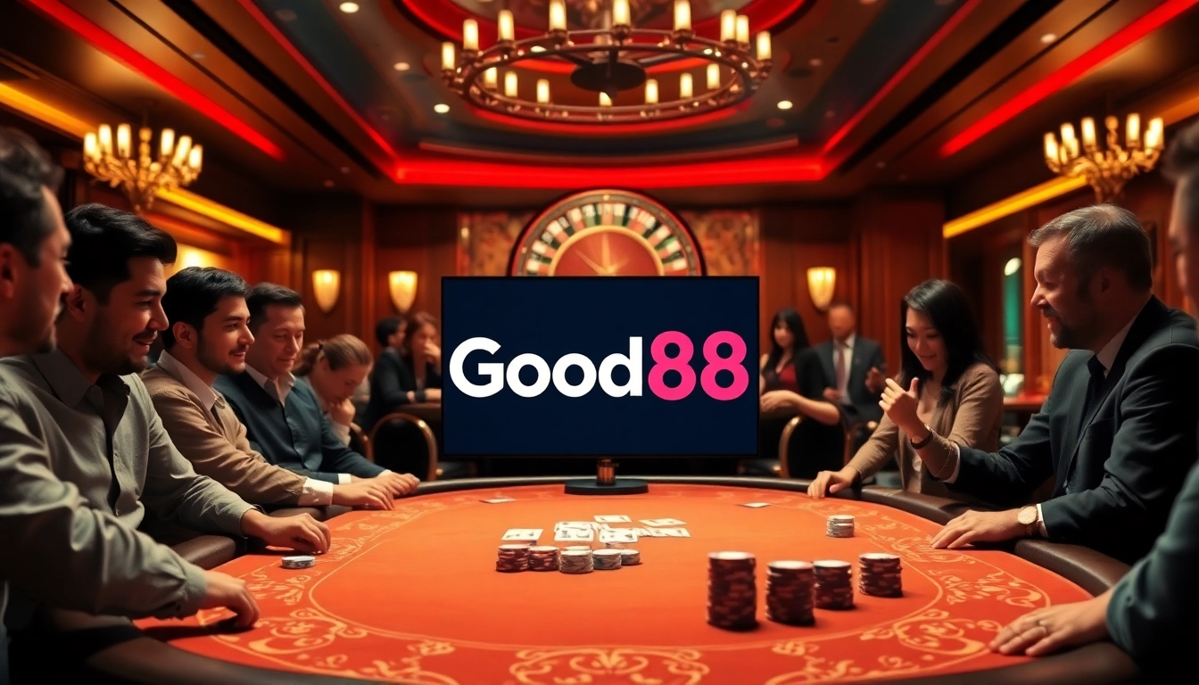 Good88 enhances the gaming experience with high-stakes poker and vibrant casino elements.
