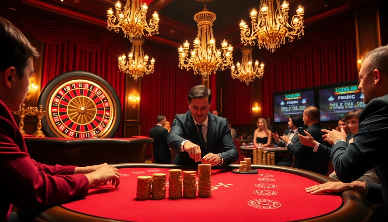 Players enjoying thrilling games at https://lode88.coach/ casino, showcasing excitement and luxury.