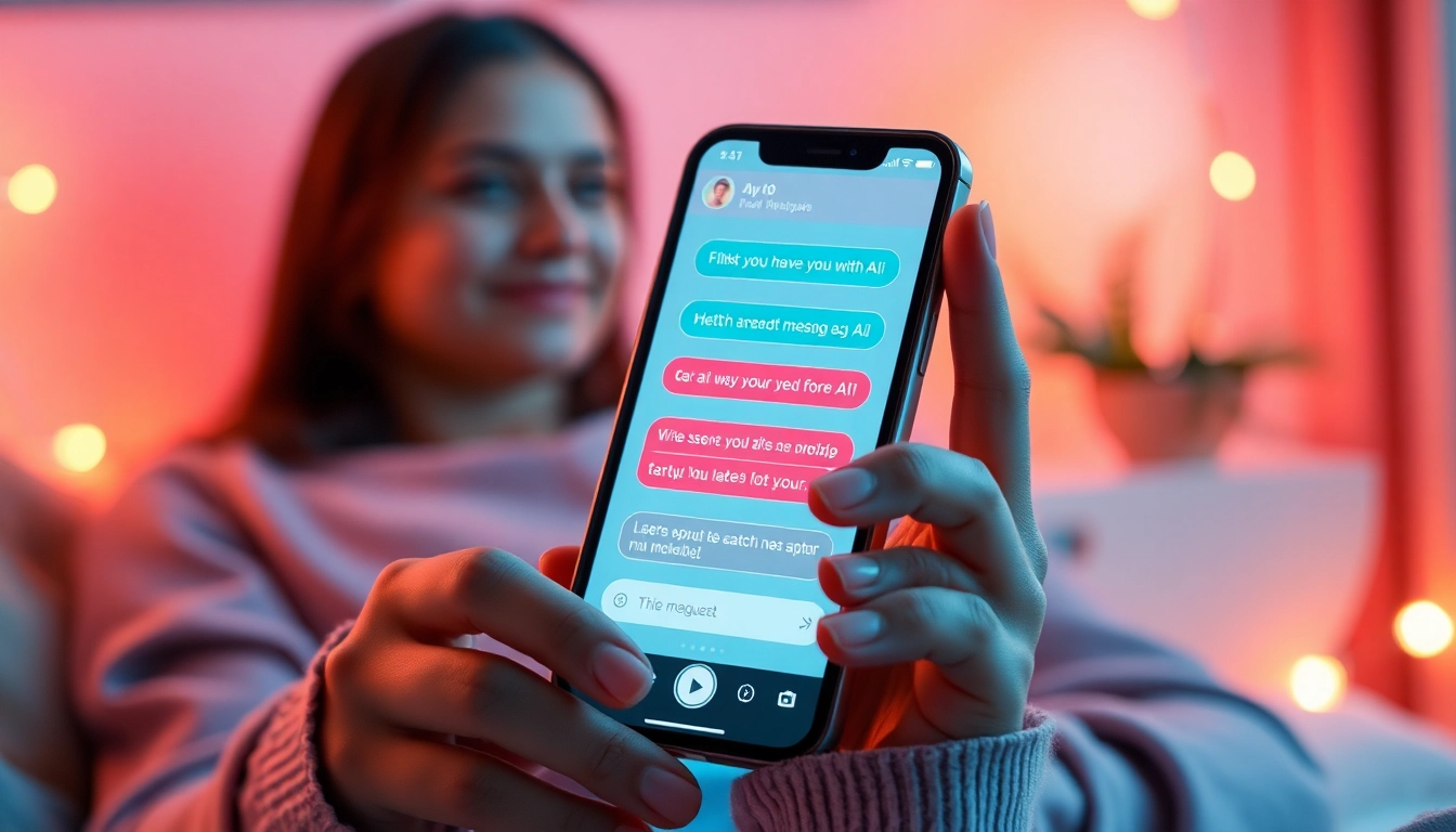 Sexting AI interaction illustrated with a smartphone in cozy setting, highlighting digital conversations.