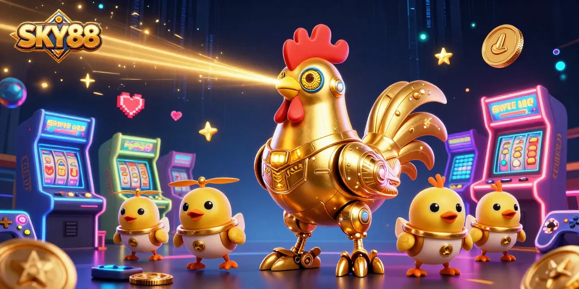 Engage in thrilling games at SKY88 with colorful slot reels and vibrant casino elements.