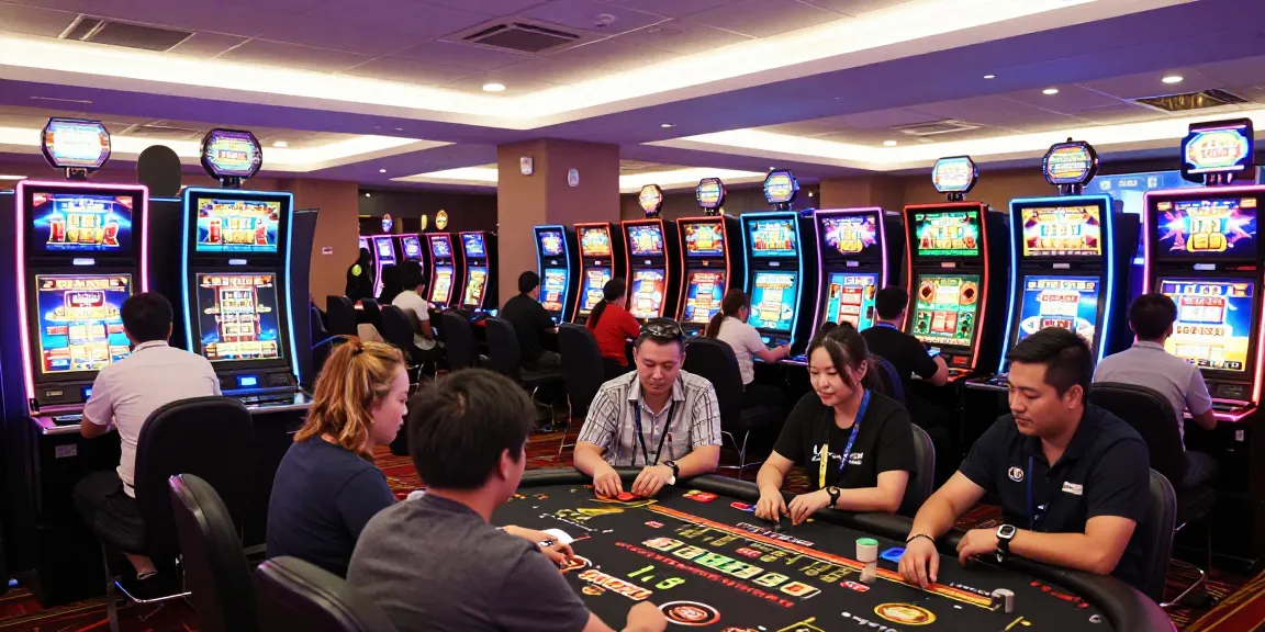 Exciting gaming atmosphere at lc88 casino with diverse players enjoying slots and live tables.