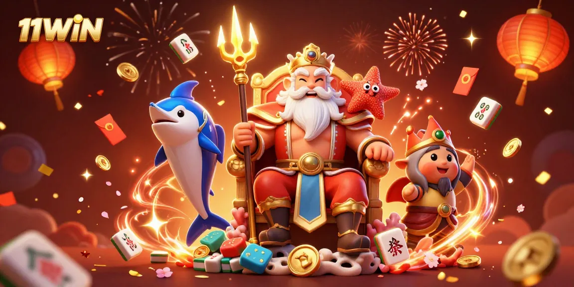 Engage in thrilling casino adventures with 11WIN's vibrant 3D illustration featuring Neptune.
