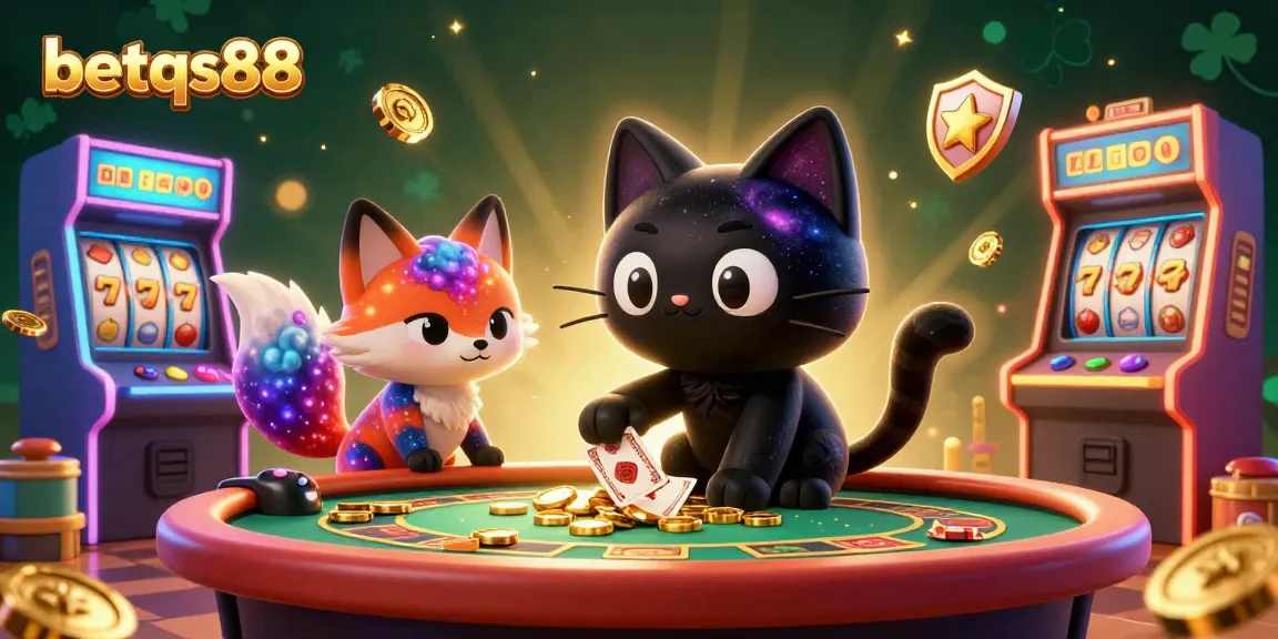 Play exciting games at betqs88 featuring a cosmic casino environment with colorful characters and elements.