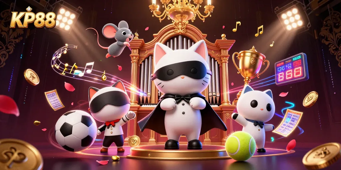Experience thrilling wins at KP88 with a dynamic 3D casino scene featuring unique characters and vibrant game elements.
