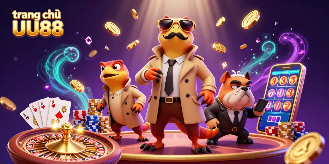 Experience the excitement of trang chủ UU88 with three playful raptors sneaking into a VIP casino scene.